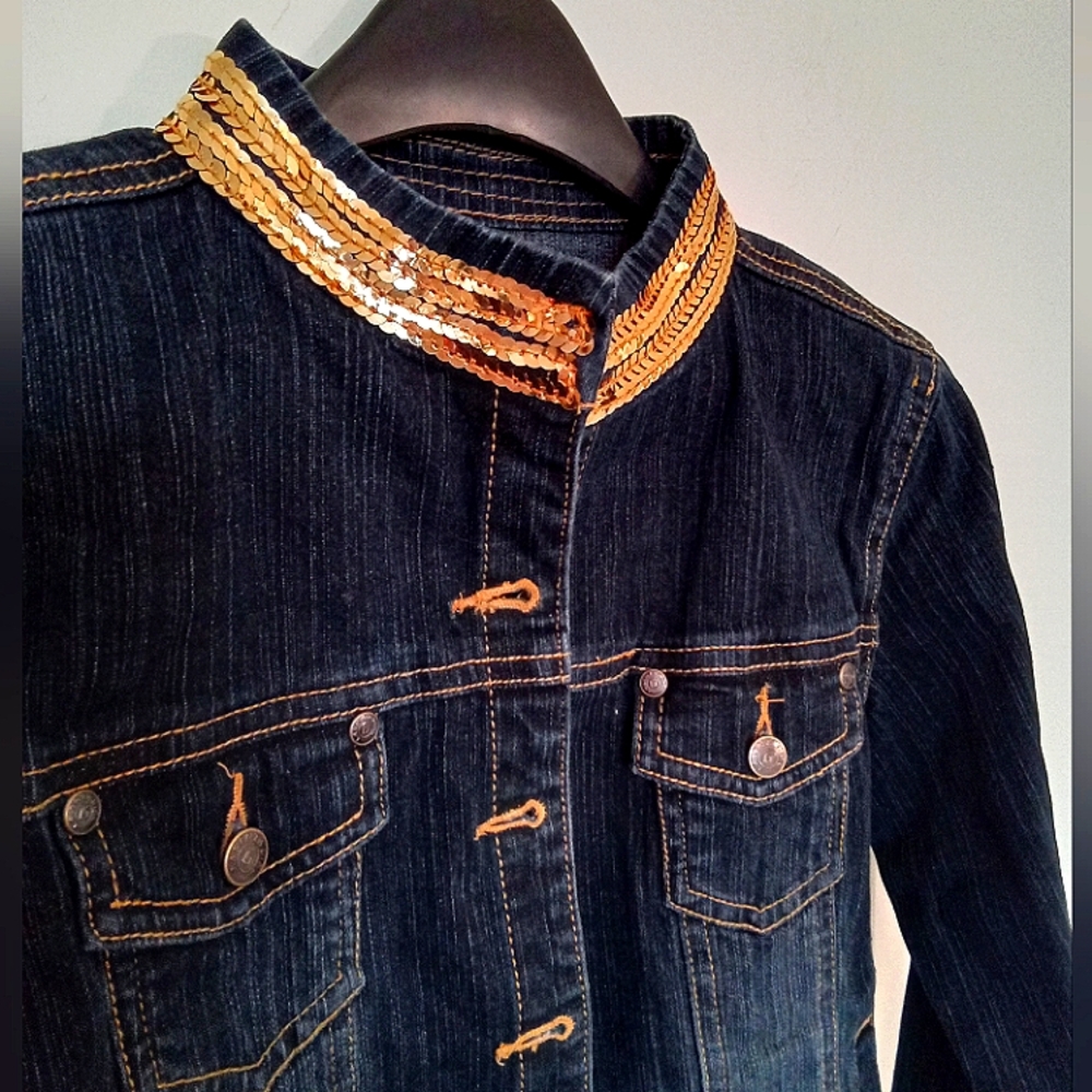 NEW! Vintage LaSenza Girls Denim Jacket with Sequin Collar Size M